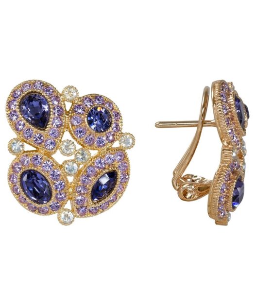 Pendientes oro rosa con rosetas de cristal en plata de primera ley
