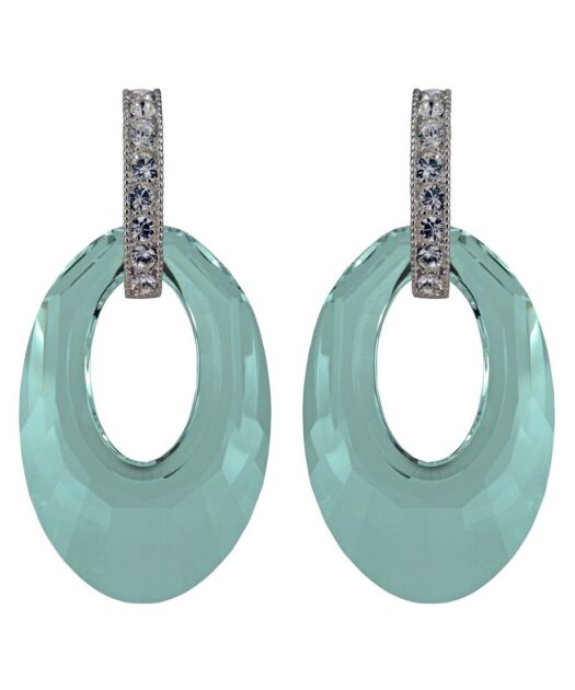 Pendientes aros azules de plata bañada en rodio con cristales Swarovski y cierre de presión