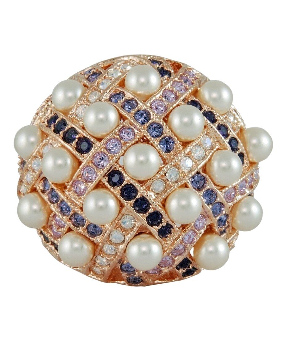 Sortija con Perlas Swarovski blancas y cristales en diferentes colores de plata