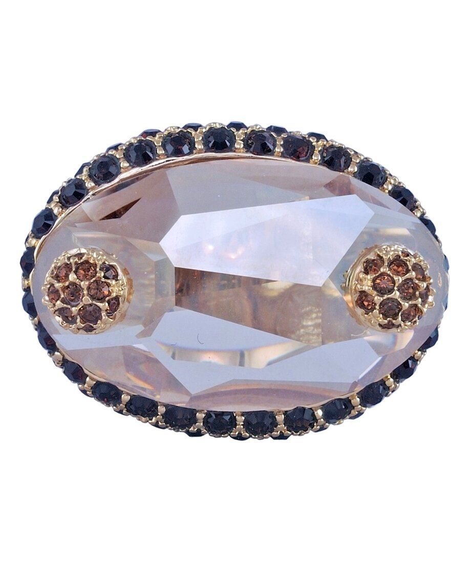 Anillo Oval con Swarovski Elements marrones, dorados y negros de plata de primera ley bañada en oro amarillo