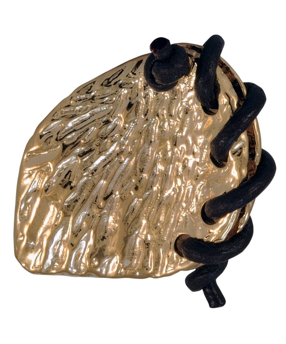 Anillo Texturas de plata bañada en oro rosa con cuero negro enlazado
