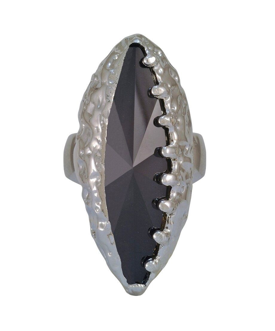Anillo Texturas con un cristal Swarovski negro de plata de primera ley bañada en rodio
