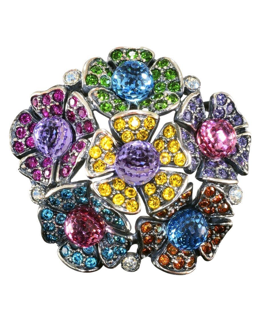 Sortija de flores con Swarovski Elements multicolor de plata de primera ley bañada en rodio