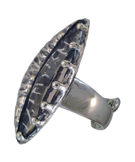 Anillo alargado con cristal gris Swarovski de plata de primera ley