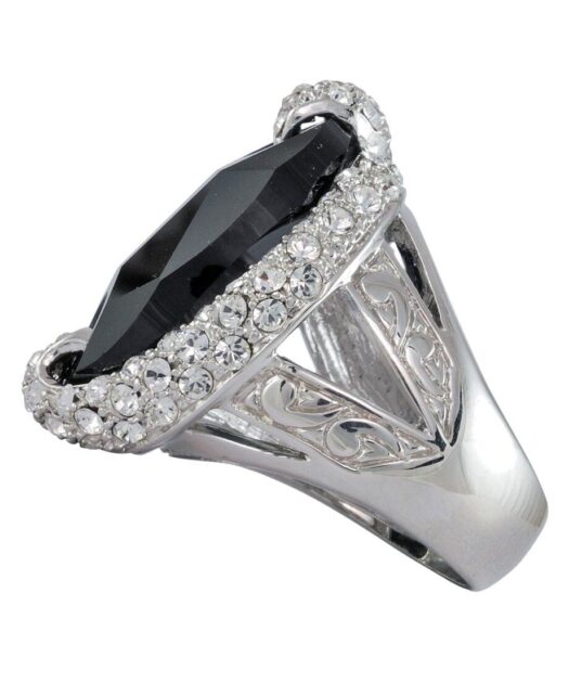 Anillo con cristal negro Swarovski de plata bañada en rodio