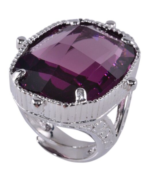 Anillo con cristal Swarovski morado de plata bañada en rodio