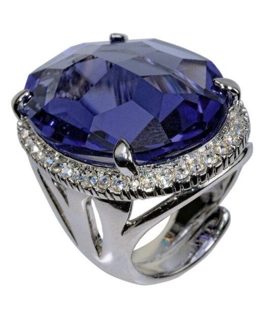 Anillo con cristales Swarovski blancos y azules de plata de ley rodinada
