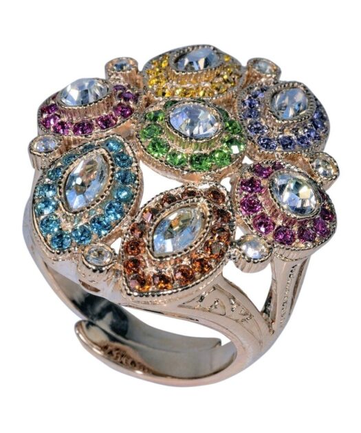 Anillo con rosetas de colores de plata bañada en oro vintage