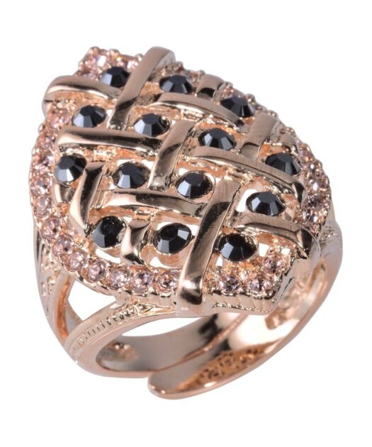 Anillo trenzado oro rosa de plata con cristales Swarovski negros