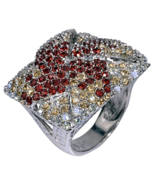 Anillo con trenzas de plata rodinada con Swarovski Elements