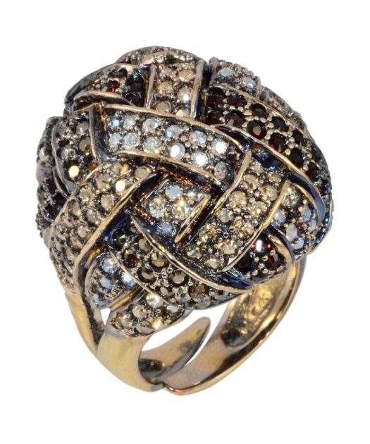 Anillo con trenzas oro vintage de plata de ley con cristales Swarovski