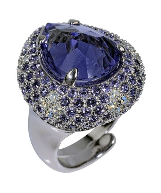 Anillo cristal Swarovski azul oscuro de plata de ley con acabado rodinado