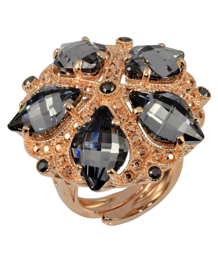 Anillo de fuego negro y rosa con cristal Swarovski en plata de primera ley Anillo de fuego negro y rosa con cristal Swarovski en plata de primera ley