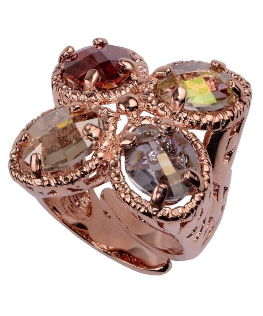 Anillo de plata bañada en oro rosa con cristales Swarovski ovalados