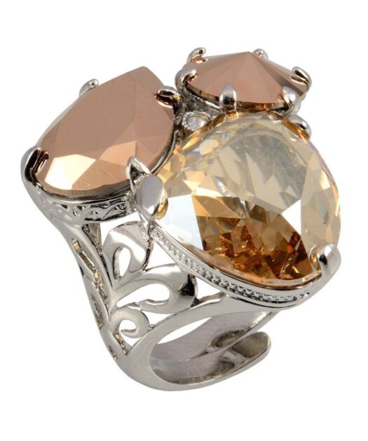 Anillo de plata con cristales Swarovski marrones de plata de ley rodinada