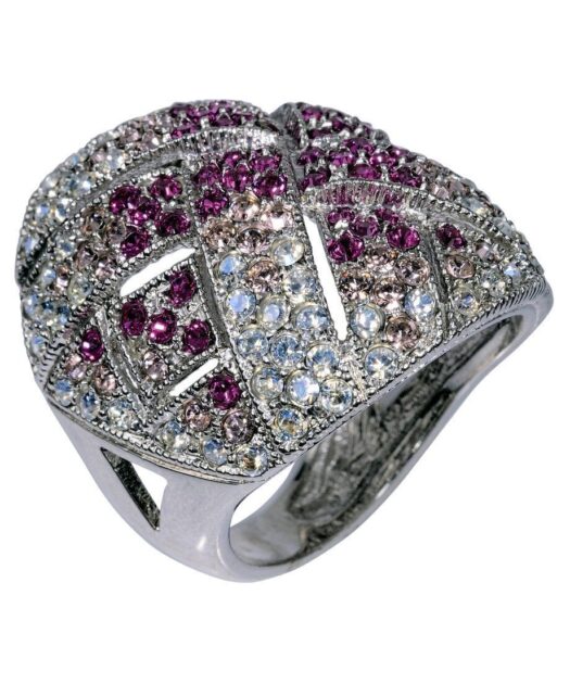 Anillo de trenzas blancas y violetas de plata de ley con cristales Swarovski