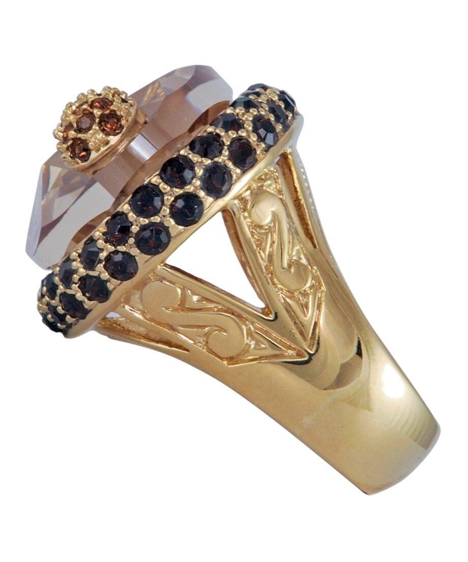 Anillo dorado con cristales marrones y negros de plata 925 milésimas Anillo dorado con cristales marrones y negros de plata 925 milésimas
