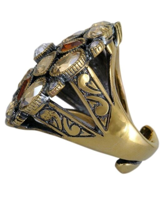 Anillo dorado con lágrimas Swarovski de plata de ley bañada en oro vintage