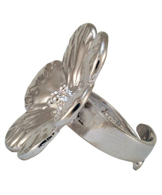 Anillo flor de seis pétalos de plata de ley con acabado rodinado