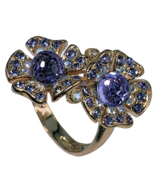 Anillo flores Swarovski de plata de ley con un baño de oro vintage