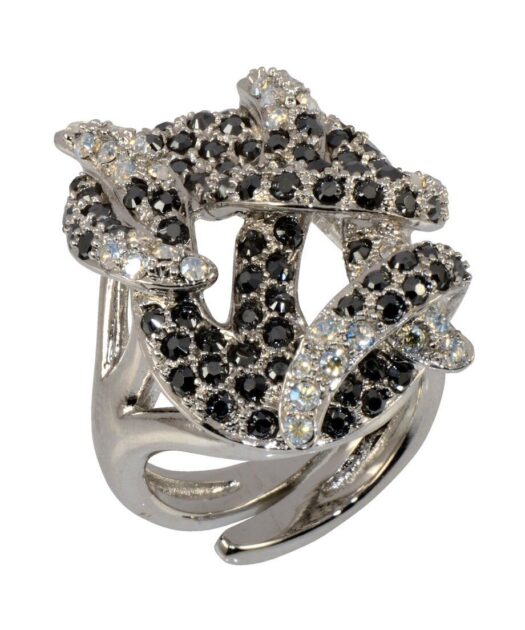 Anillo fuego blanco y negro de plata rodinada con cristales Swarovski
