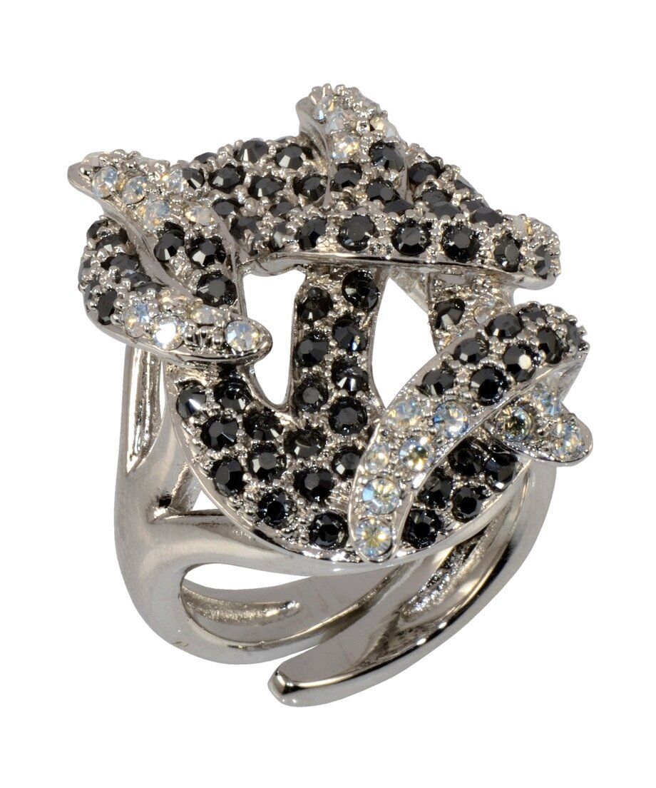 Anillo fuego blanco y negro de plata rodinada con cristales Swarovski Anillo fuego blanco y negro de plata rodinada con cristales Swarovski