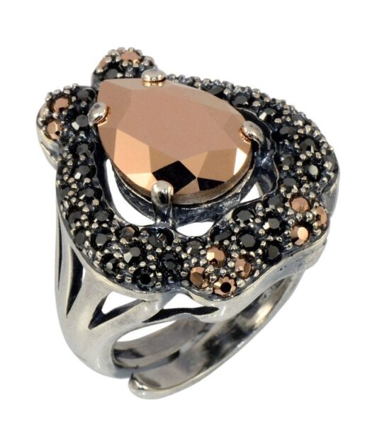 Anillo fuego negro y dorado en plata rodinada con Swarovski Elements