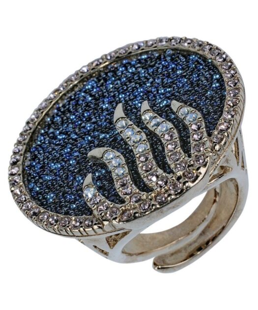 Anillo grande azul con pavé de plata rodinada con Swarovski Elements