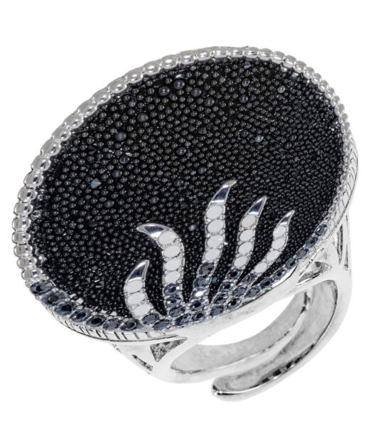 Anillo grande pavé negro Swarovski de plata bañada en rodio