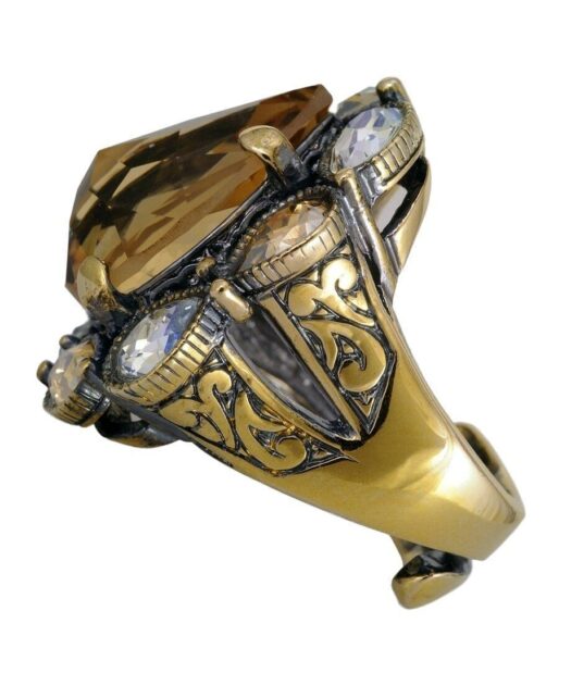 Anillo lágrima oro envejecido de plata con cristales Swarovski fumé