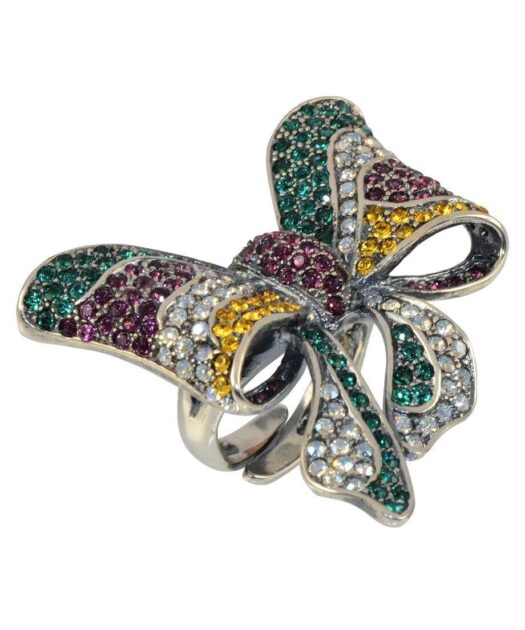 Anillo lazo Swarovski de colores en plata rodinada