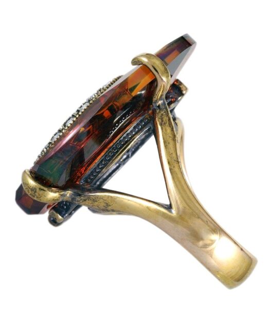 Anillo marrón oro envejecido de plata de ley con cristales Swarovski