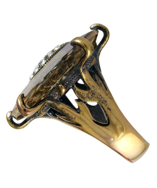 Anillo marrón ovalado de plata bañada en oro vintage con cristal Swarovski