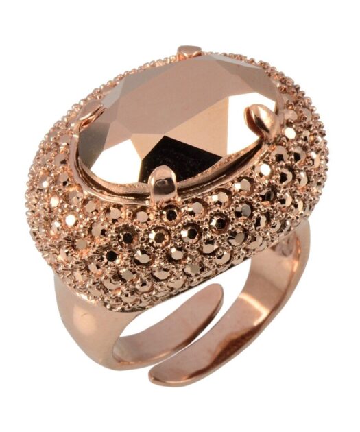 Anillo oro rosa con cristal Swarovski metalizado de plata de primera ley
