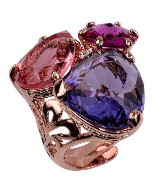 Anillo oro rosa con cristales Swarovski de colores en plata de ley