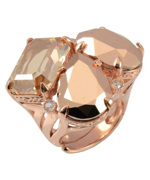 Anillo oro rosa con cristales Swarovski marrones de plata de primera ley
