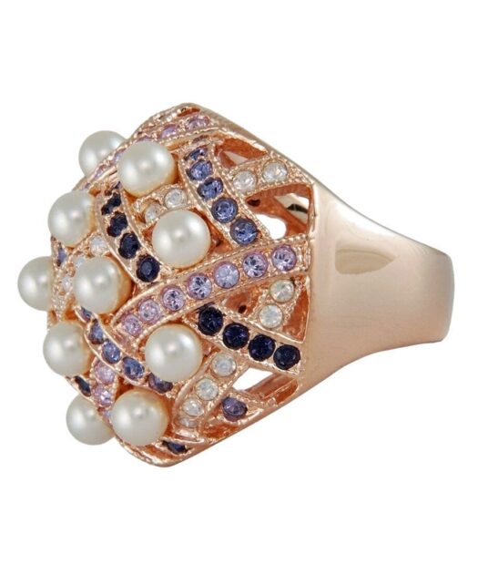 Anillo oro rosa con perlas blancas de plata de primera ley con cristal Swarovski
