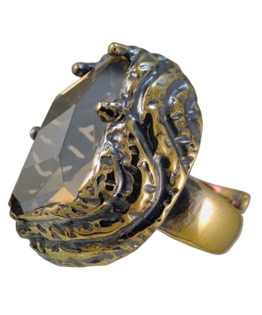 Anillo oro vintage con cristal marrón fabricado en plata de primera ley