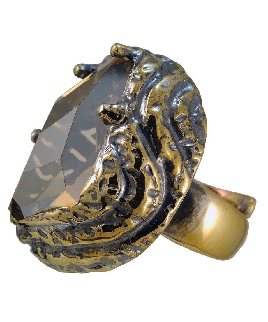 Anillo oro vintage con cristal marrón fabricado en plata de primera ley Anillo oro vintage con cristal marrón fabricado en plata de primera ley
