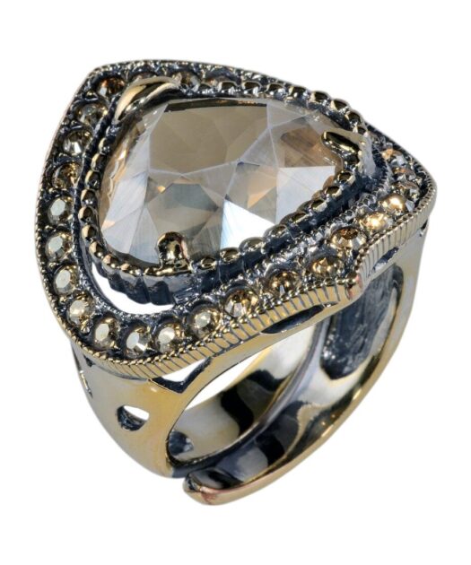 Anillo oro vintage con cristales dorados Swarovski de plata 925 milésimas