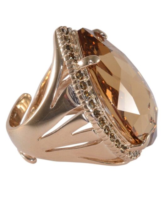 Anillo oro vintage con cristales Swarovski marrones de plata de ley