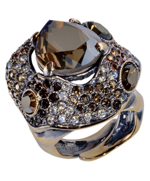 Anillo oro vintage en tonos marrones de plata de ley con Swarovski Elements