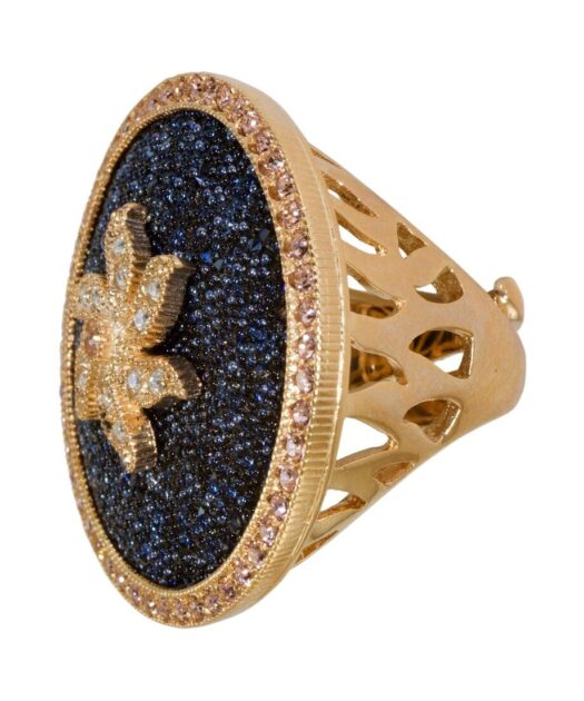 Anillo pavé azul oro rosa de plata de ley con cristal Swarovski