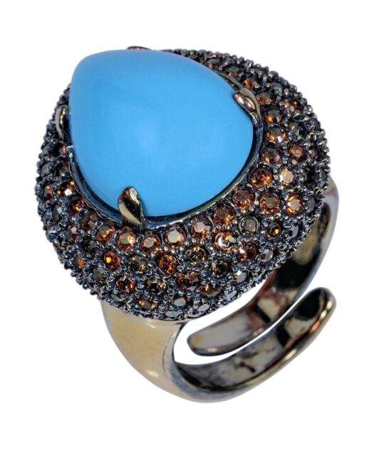 Anillo pavé dorado y turquesa de plata bañada en oro vintage