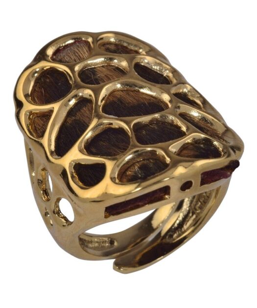 Anillo pelo marrón oro amarillo de plata de ley