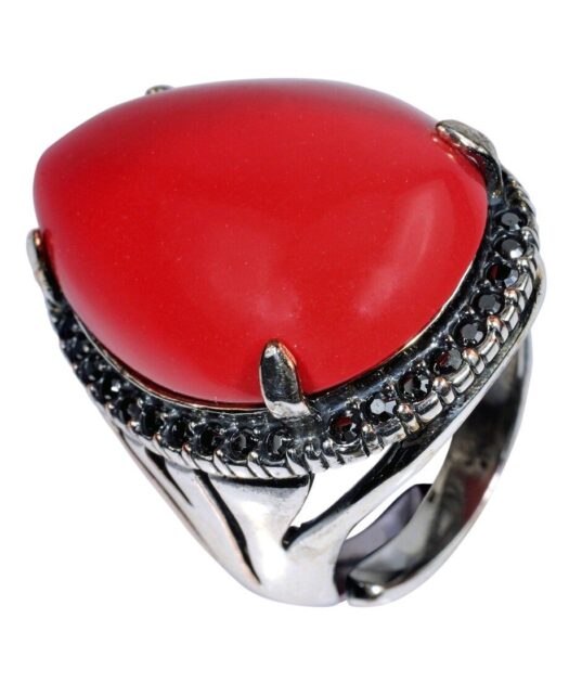 Anillo plata con coral rojo y Swarovski Elements granates