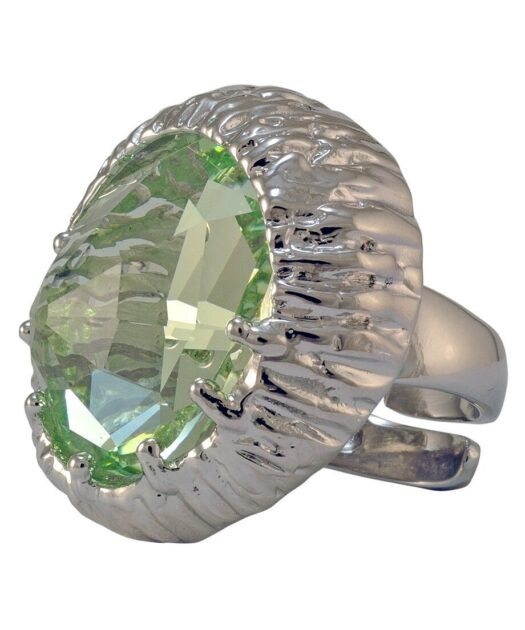 Anillo plata con cristal verde agua Swarovski y un baño de rodio