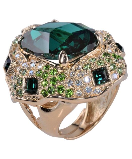 Anillo rococó con Swarovski Elements verdes de plata bañada en oro rosa