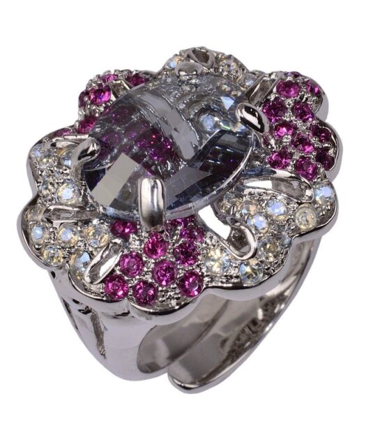 Anillo rococó en tonos morados de plata rodinada con Swarovski Elements