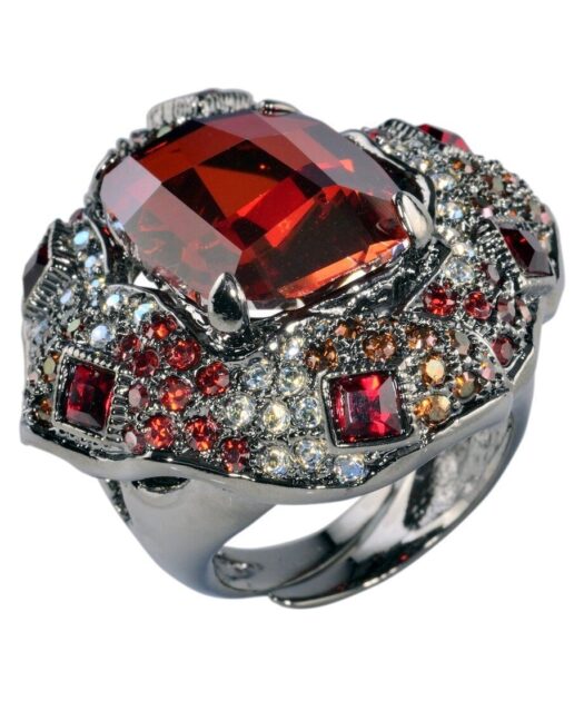 Anillo rococó granate y blanco de plata rodinada con Swarovski Elements